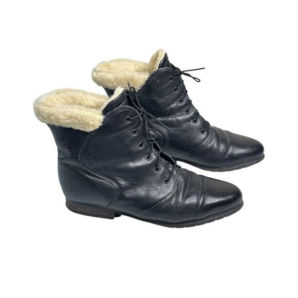 Santana Canada VTG Black Leather Sherpa Lined Boots Mid Calf Winter Biker 8.5 - Picture 5 of 14